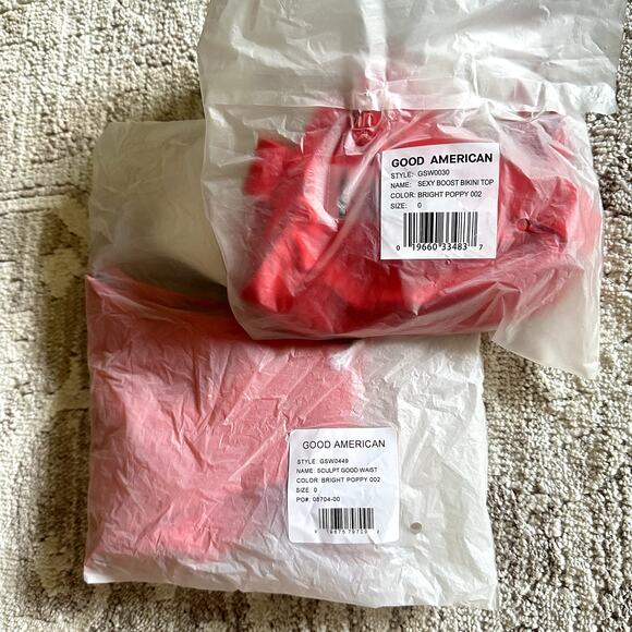 GOOD AMERICAN Bikini Sexy Boost Top Sculpt Good Waist Bright Poppy XS (0) b NWT - Picture 3 of 9